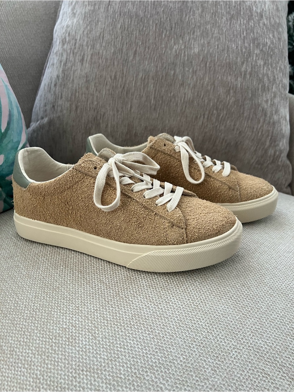 Clae White Leather Sneakers with Tan Suede Trim